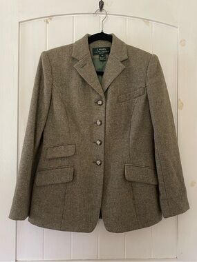 Classic Vintage Ralph Lauren Herringbone Riding Lambs Wool Blazer Jacket Sz 6 P